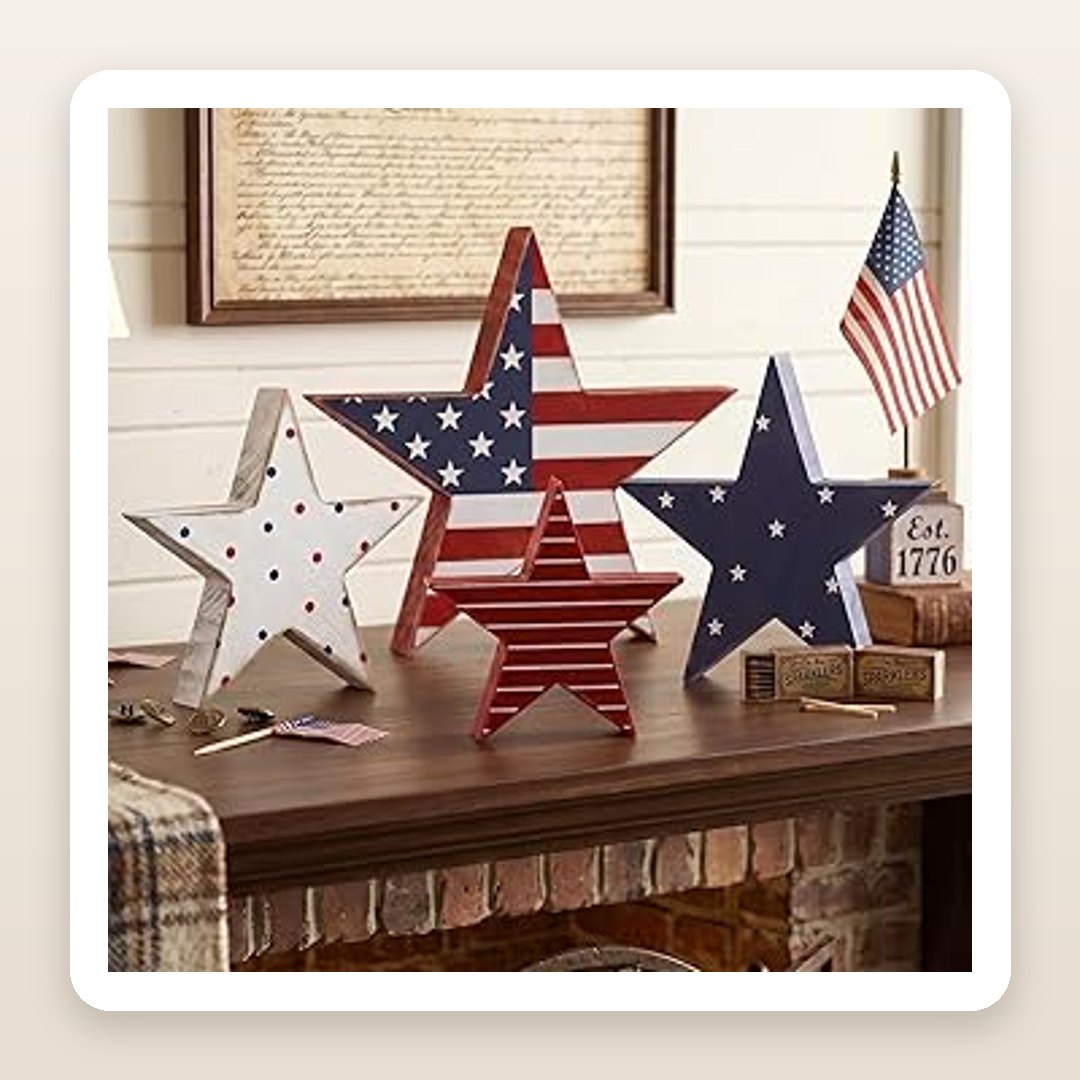 Rustic Star Block Decor for a Festive 4th of July Tiered Tray
