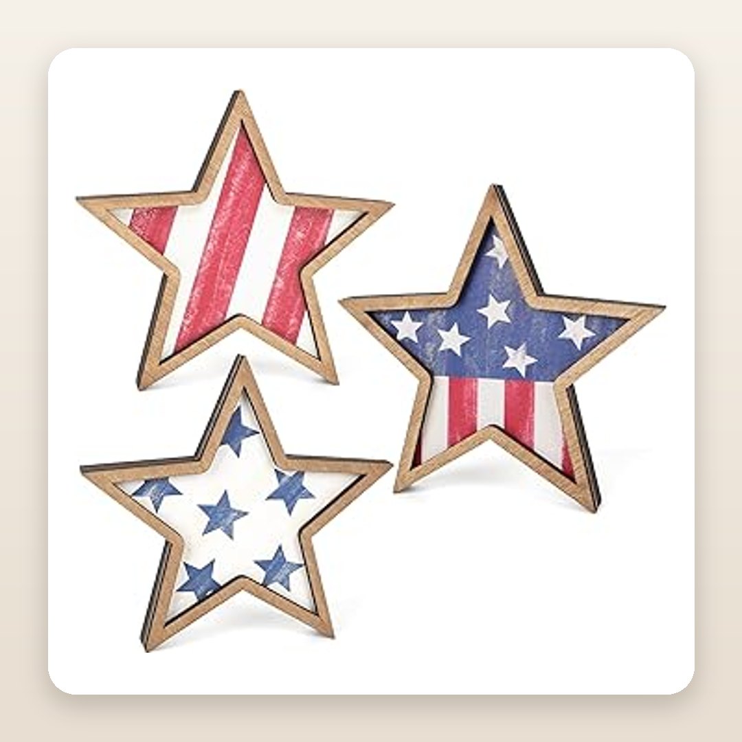 Wooden Star Signs for a Cozy 4th of July Shelf or Tiered Tray