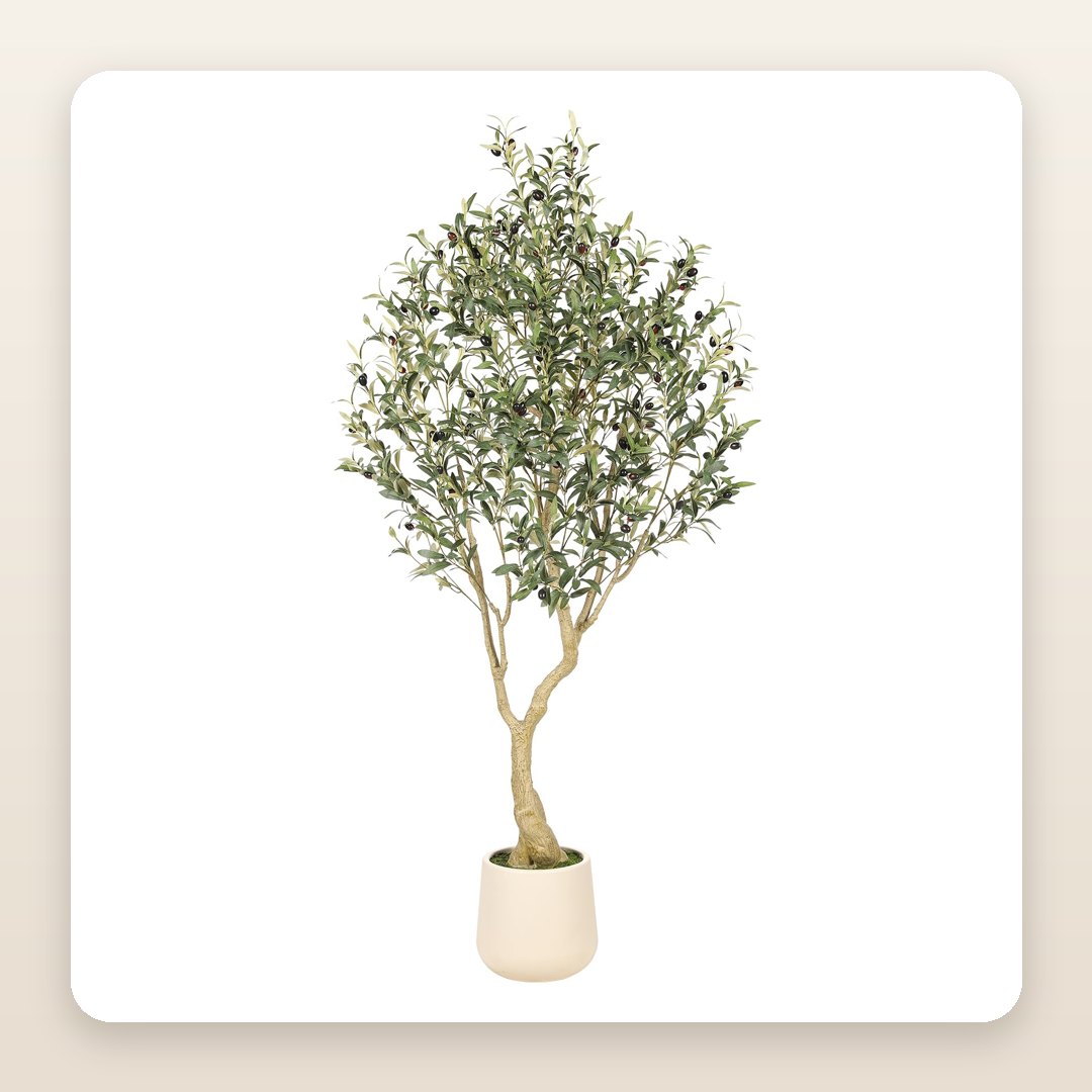 Living Room Decor Ideas: The 6-Foot Faux Olive Tree That Comes in Its Own Cream Planter