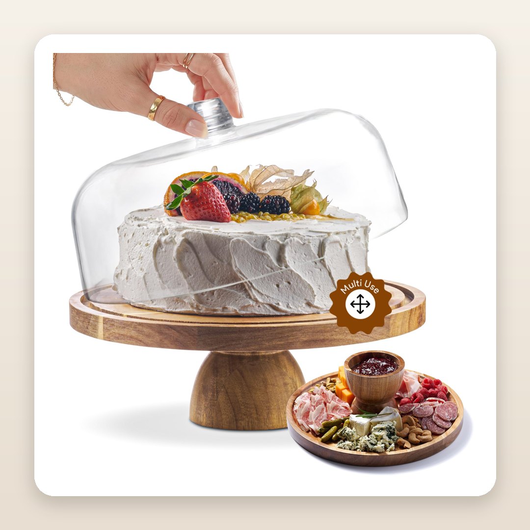 Kitchen Counter Decor Ideas: The Acacia Cake Stand With a Dome That Keeps the Bake on Show