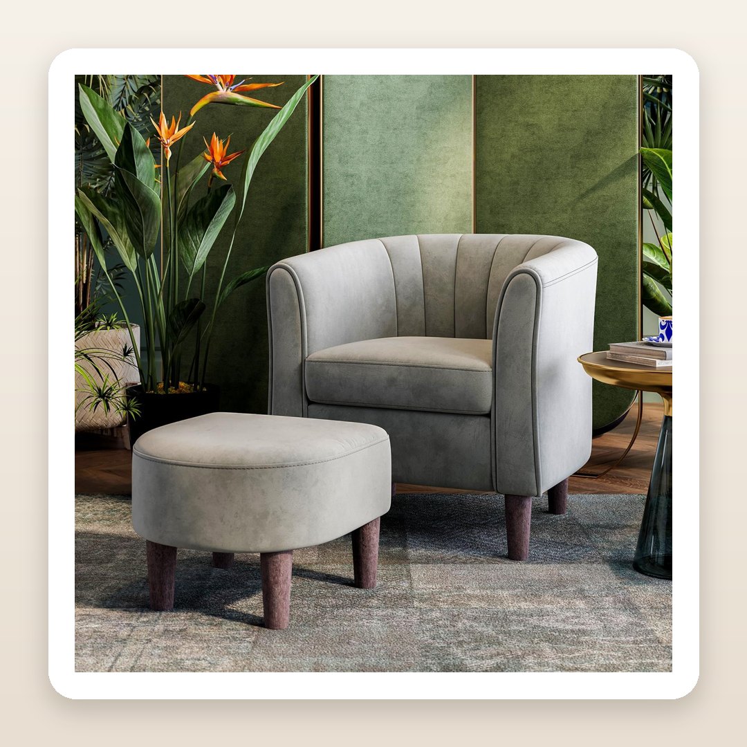 The Barrel Accent Chair + Ottoman That Makes a Moody Reading Nook in Minutes