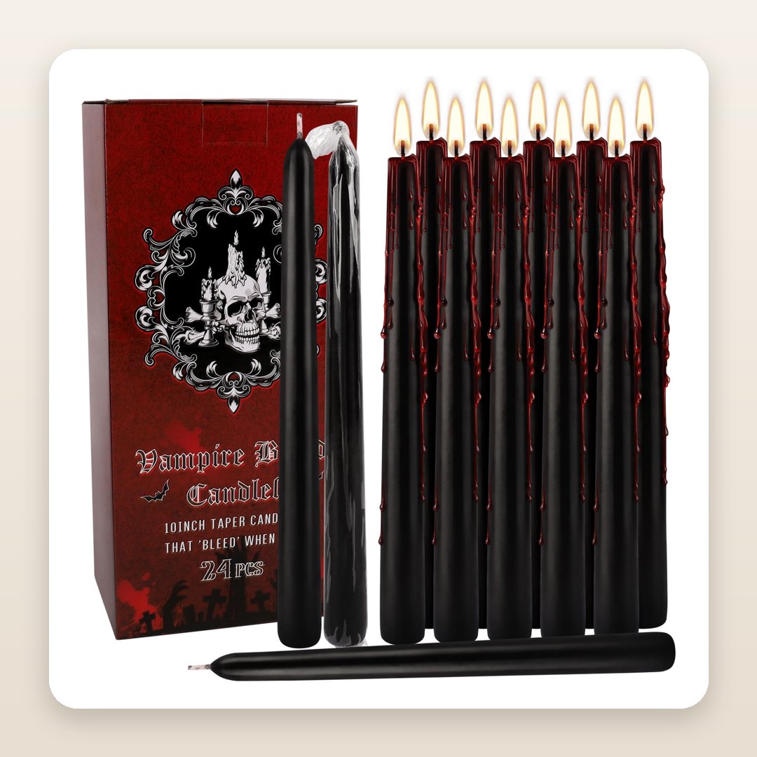 Halloween House Party Ideas: The Black Taper Candles That Drip Red as They Burn