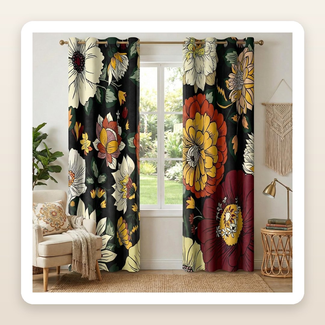 Dark Whimsical Bedroom: The Black Floral Curtains That Set the Whole Mood