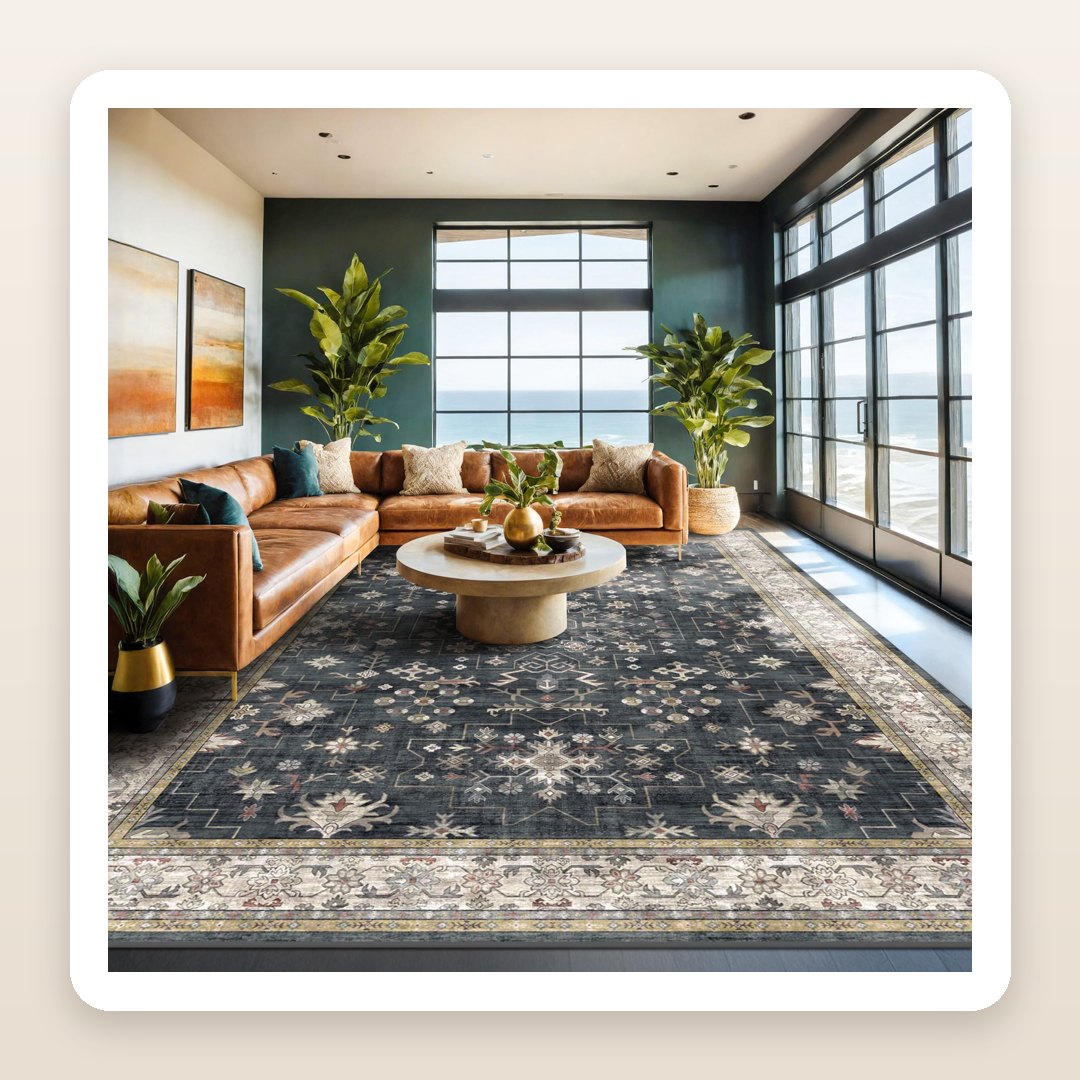 The Big Black Boho Rug That Anchors a Whole Dining Room (9x12 + Washable)