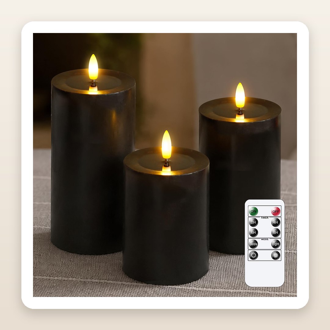 Black Halloween Candles: The 3 Flameless Pillars With a Wax-Drip Edge and a Remote