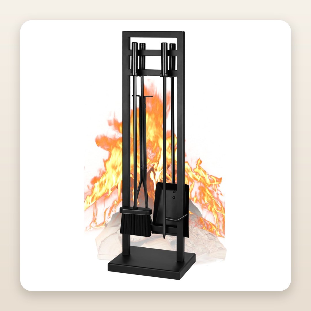 Fireplace Decor Ideas: The 5-Piece Iron Tool Set That Stands Tidy Beside the Hearth