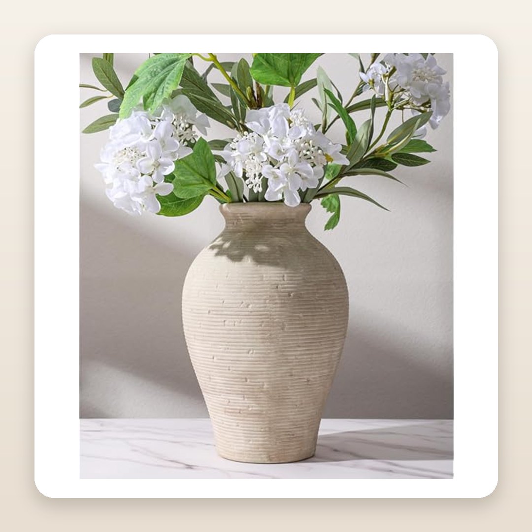 9-Inch Ceramic Farmhouse Flower Vase | Rustic Vintage Pottery Decor