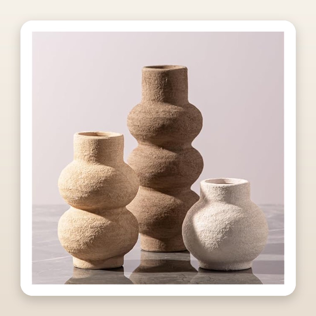 Ceramic Flower Vase Set of 3 | Cottagecore Farmhouse Shelf Decor