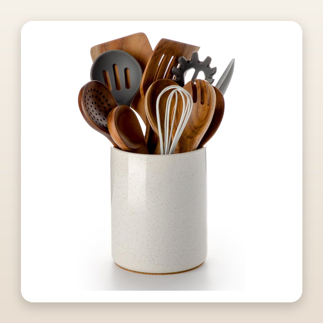 Fall Kitchen Decor Ideas: The Speckled Crock That Turns Utensils Into Decor