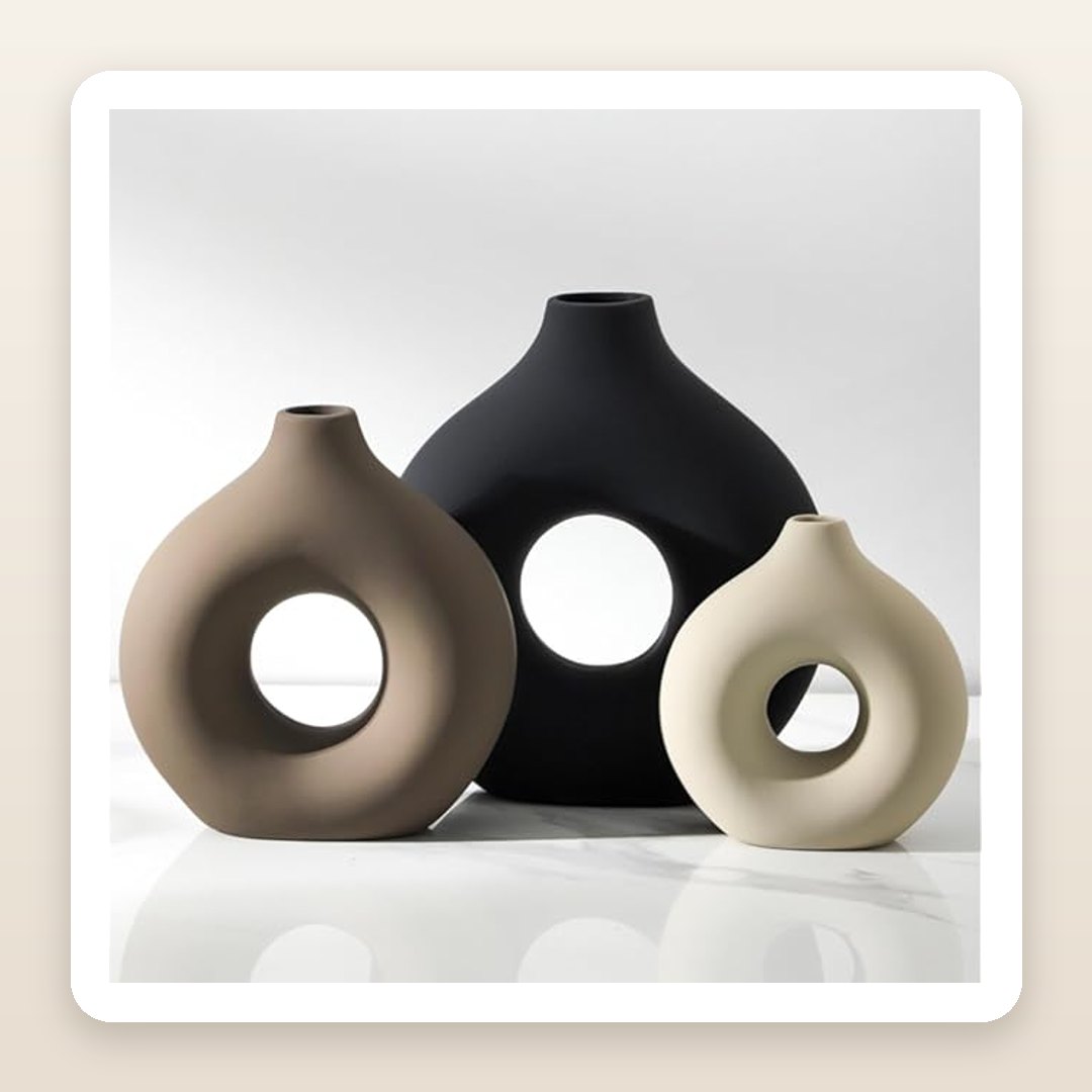 Set of 3 Ceramic Vases for a Cottagecore Living Room Centerpiece