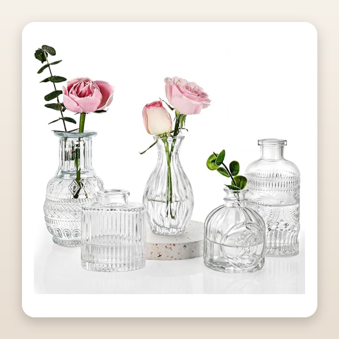 Set of 5 Clear Glass Bud Vases | Minimalist Slow-Living Decor
