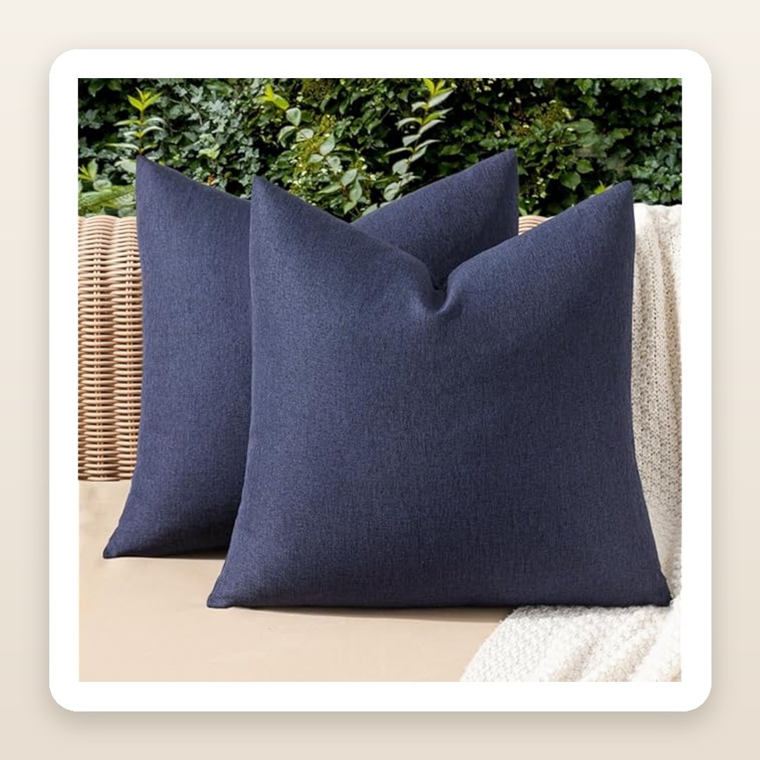 Faux Linen Garden Throw Pillow Covers Set of 2 | Moody Navy