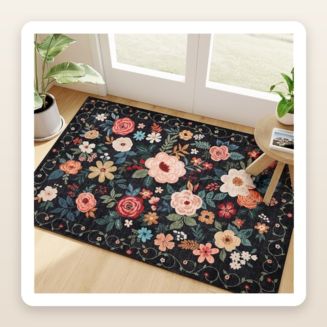 Floral Boho Washable Door Mat for a Cozy Small Entryway
