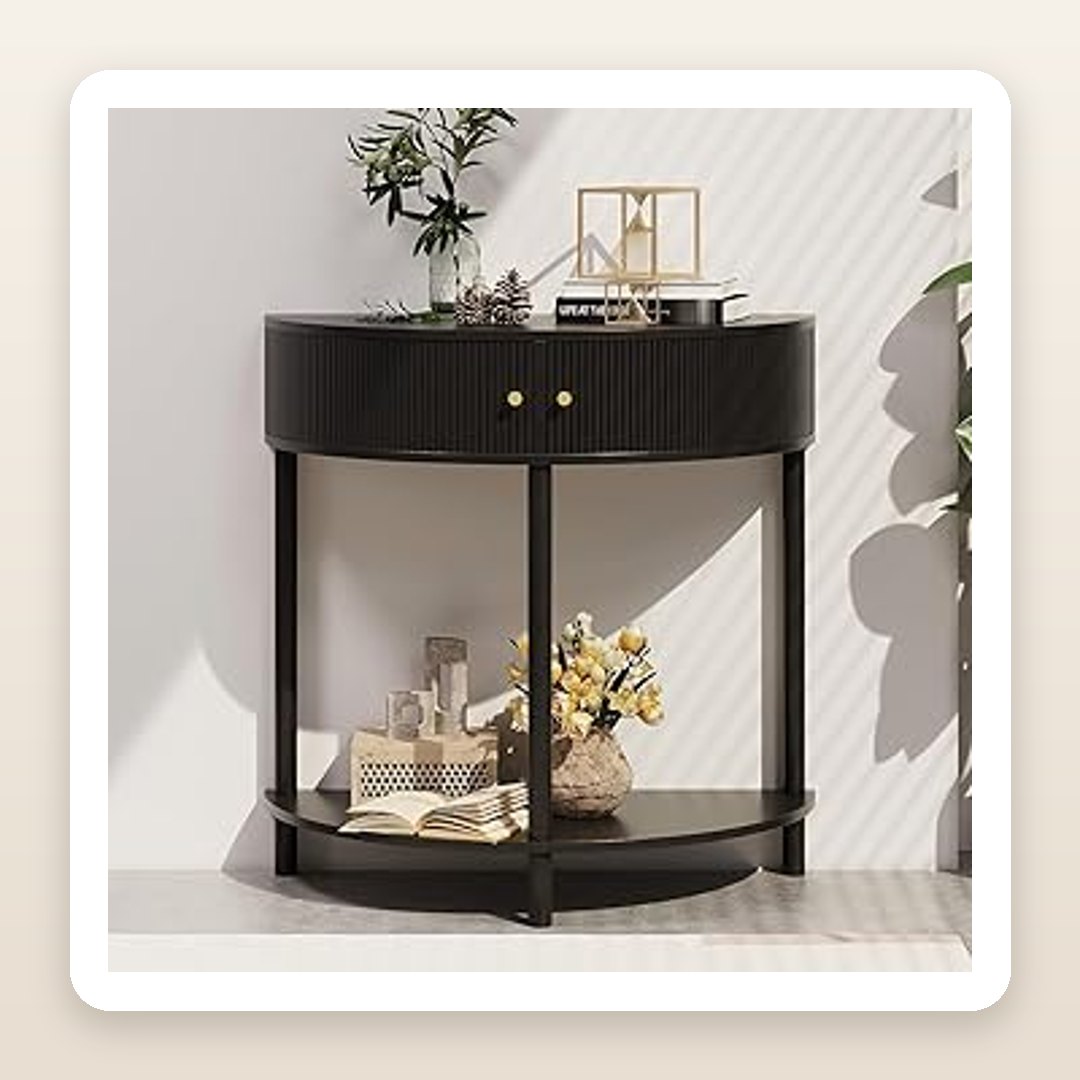 Fluted Half-Moon Console Table for a Curvy, Boho Entryway