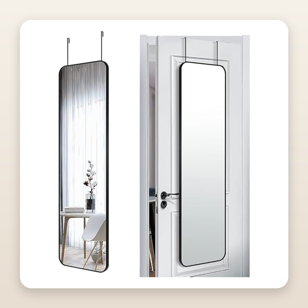 Full-Length Door Mirror 47x14 | Slim Black Metal Frame