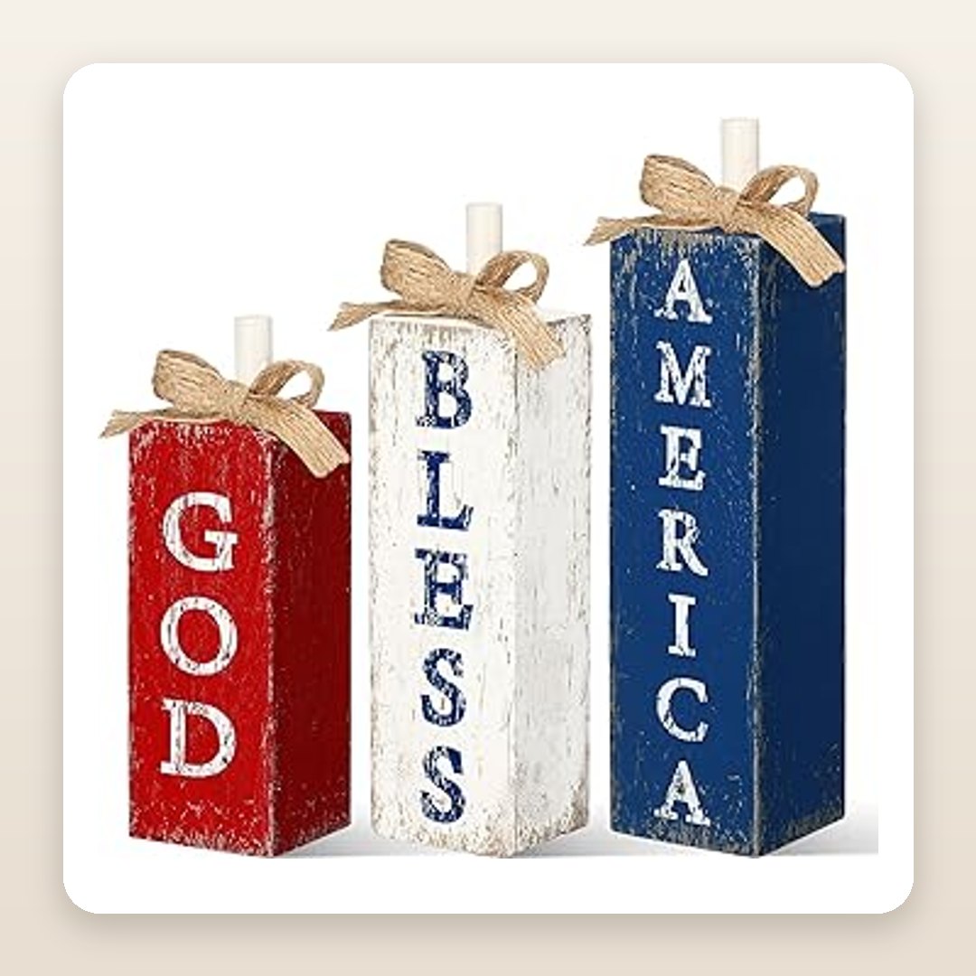 God Bless America Wood Block Signs for a Cozy 4th of July Shelf