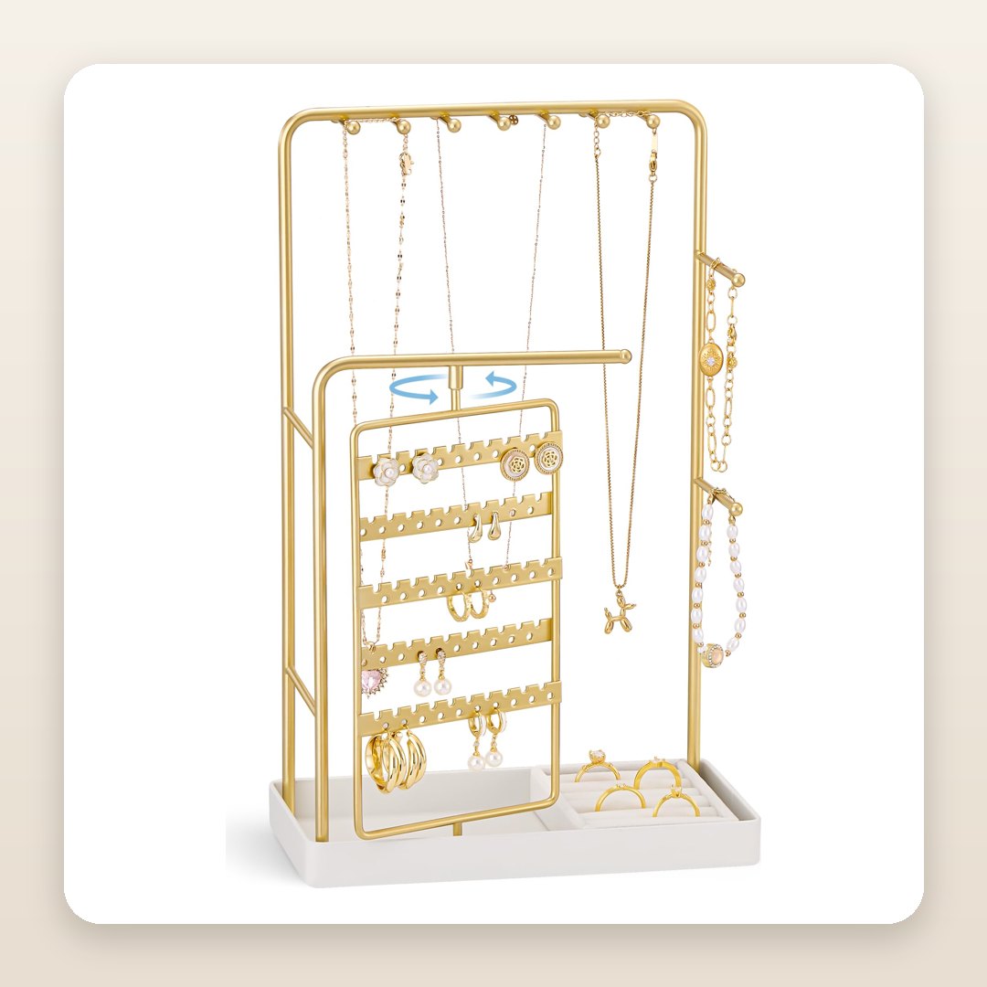 The Rotating Gold Jewelry Stand Every Chic Dorm Vanity Is Built Around