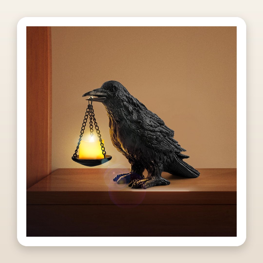 Gothic Halloween Decor: The 9-Inch Raven That Carries a Live Flame
