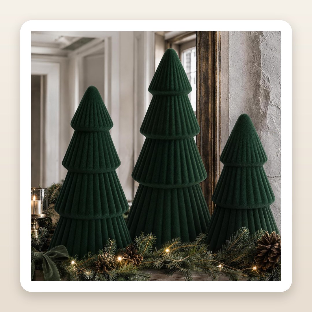 Christmas Entryway Table Decor: Three Velvet Trees That Turn a Console Into a Little Forest