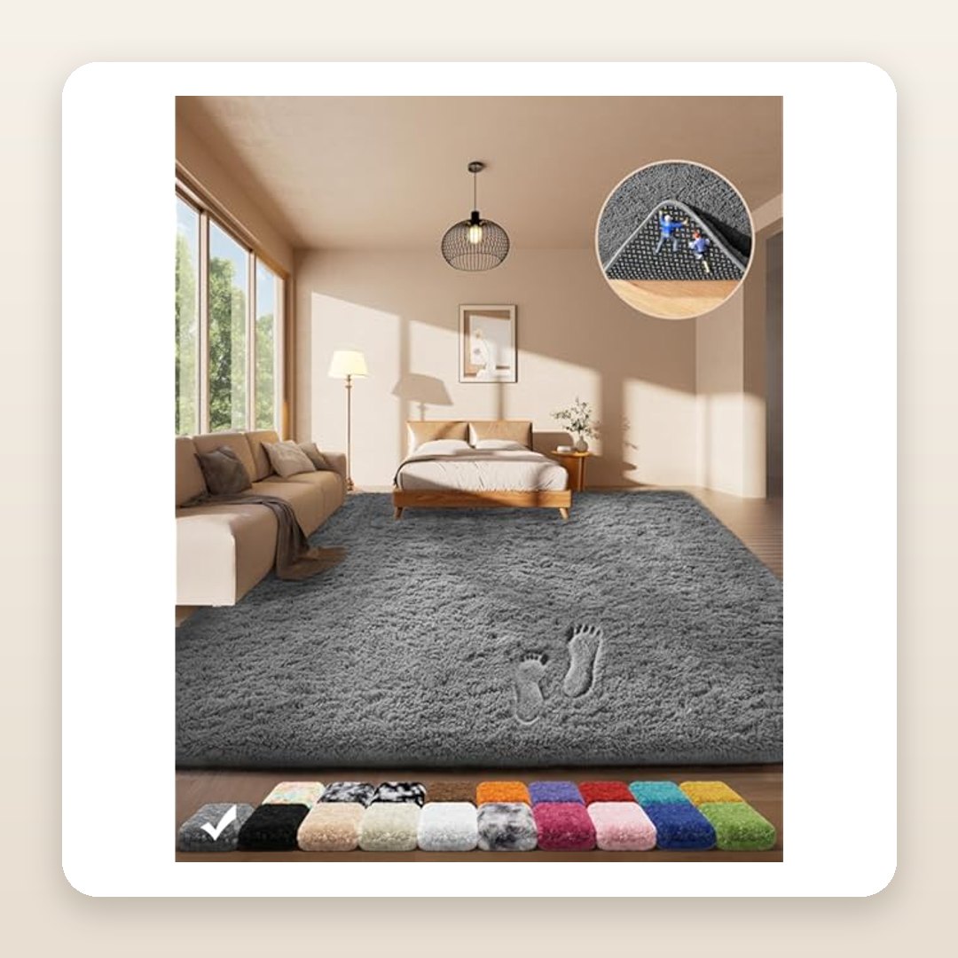 Grey Shag Washable Area Rug | Soft Fluffy Small-Space Floor Upgrade
