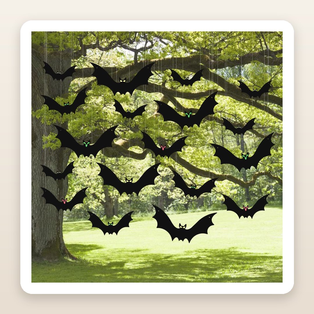 Homemade Halloween Decorations Outdoor: 18 Hanging Bats That Turn One Tree Into a Haunted Scene