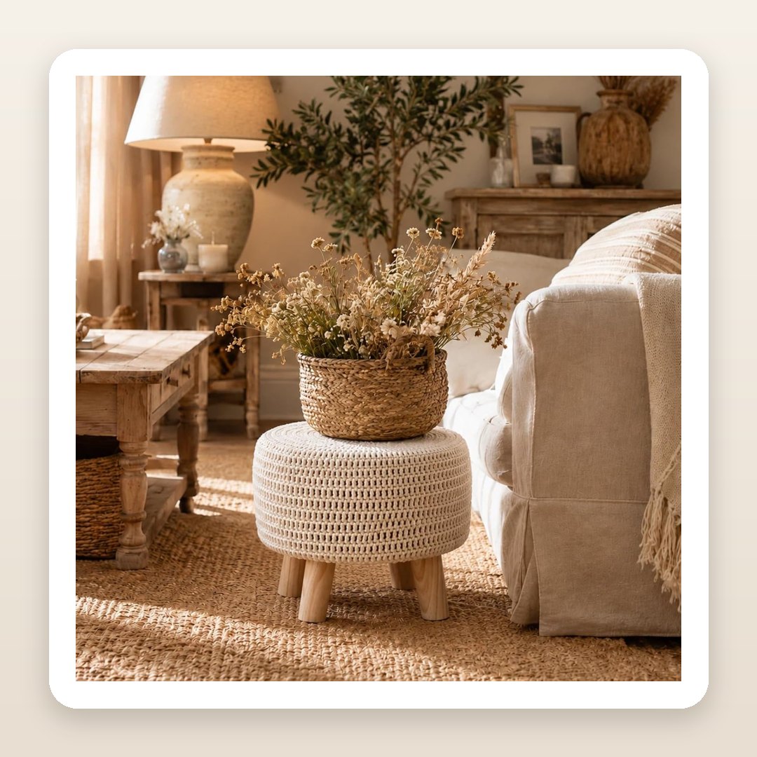 Living Room Decor Ideas: The Knit Stool That Turns One Chair Into a Reading Corner