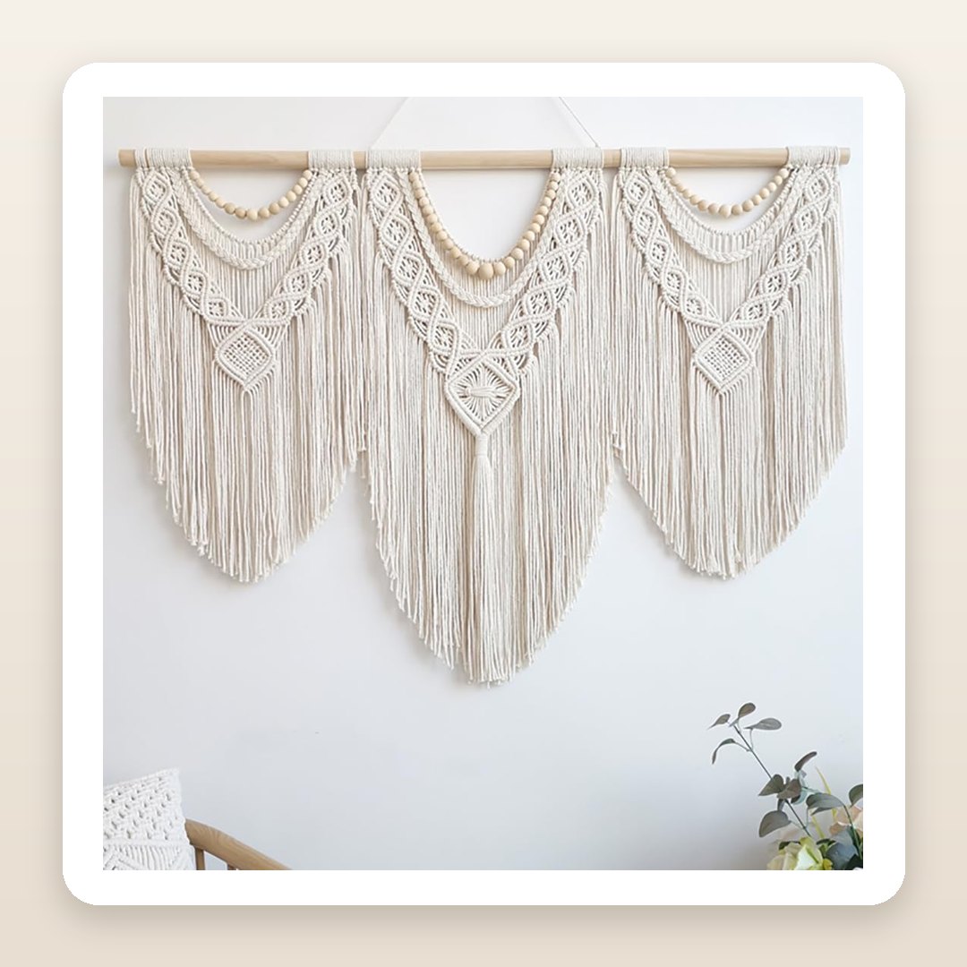 Boho Living Room Ideas: The Macrame Panel That Fills the Wall Above a Sofa