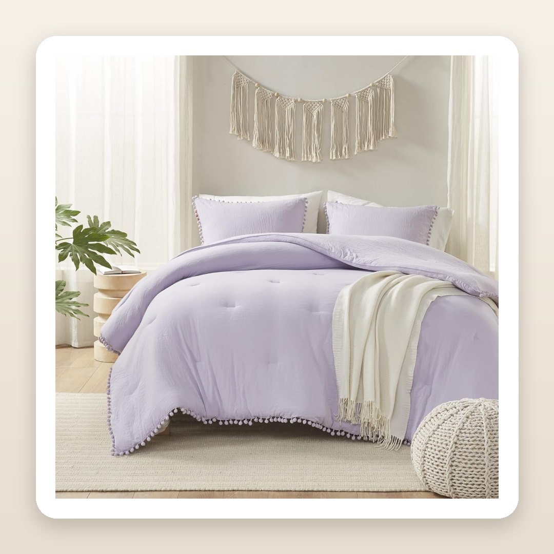 The Lilac Pom-Pom Comforter That Gives a Dorm or Teen Room That Soft, Dreamy Look