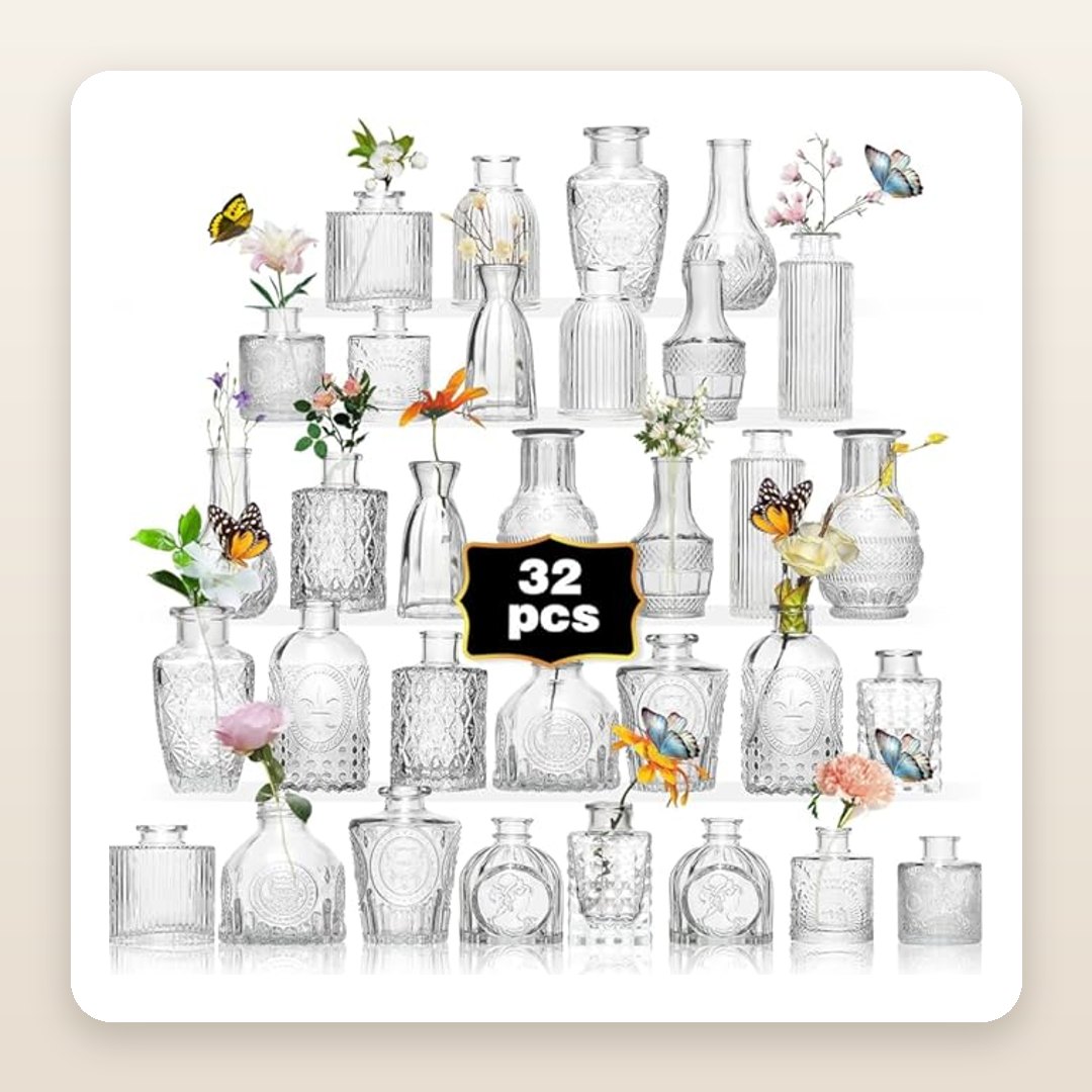 Mini Glass Bud Vases (32 Pack) for Single-Stem Table Styling