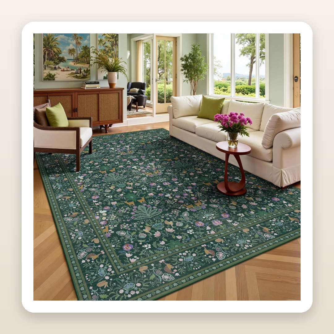 The Moody Floral Washable Rug That Gives a Room That Lush, Garden-Brought-Indoors Feel