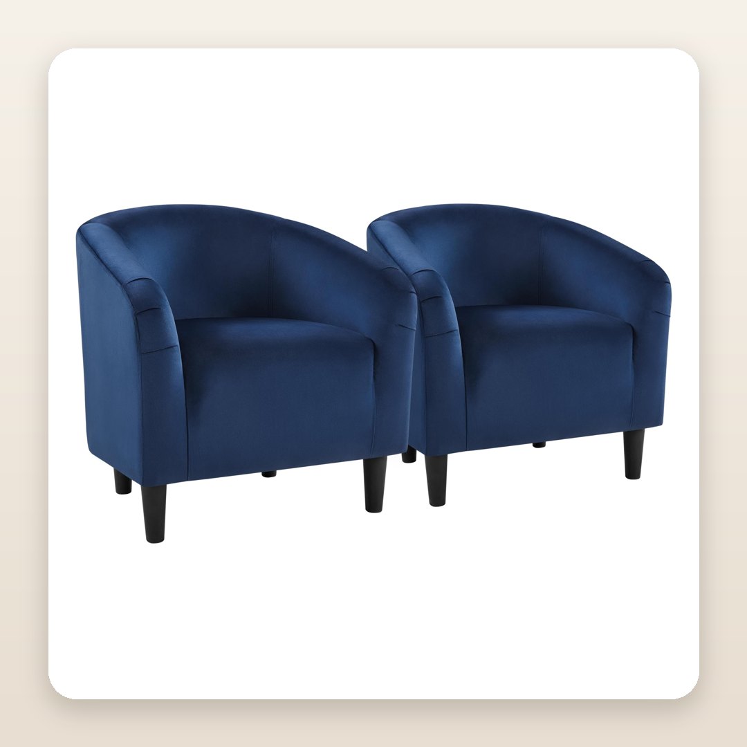 The Navy Velvet Barrel Chairs (Set of 2) That Instantly Make a Reading Corner