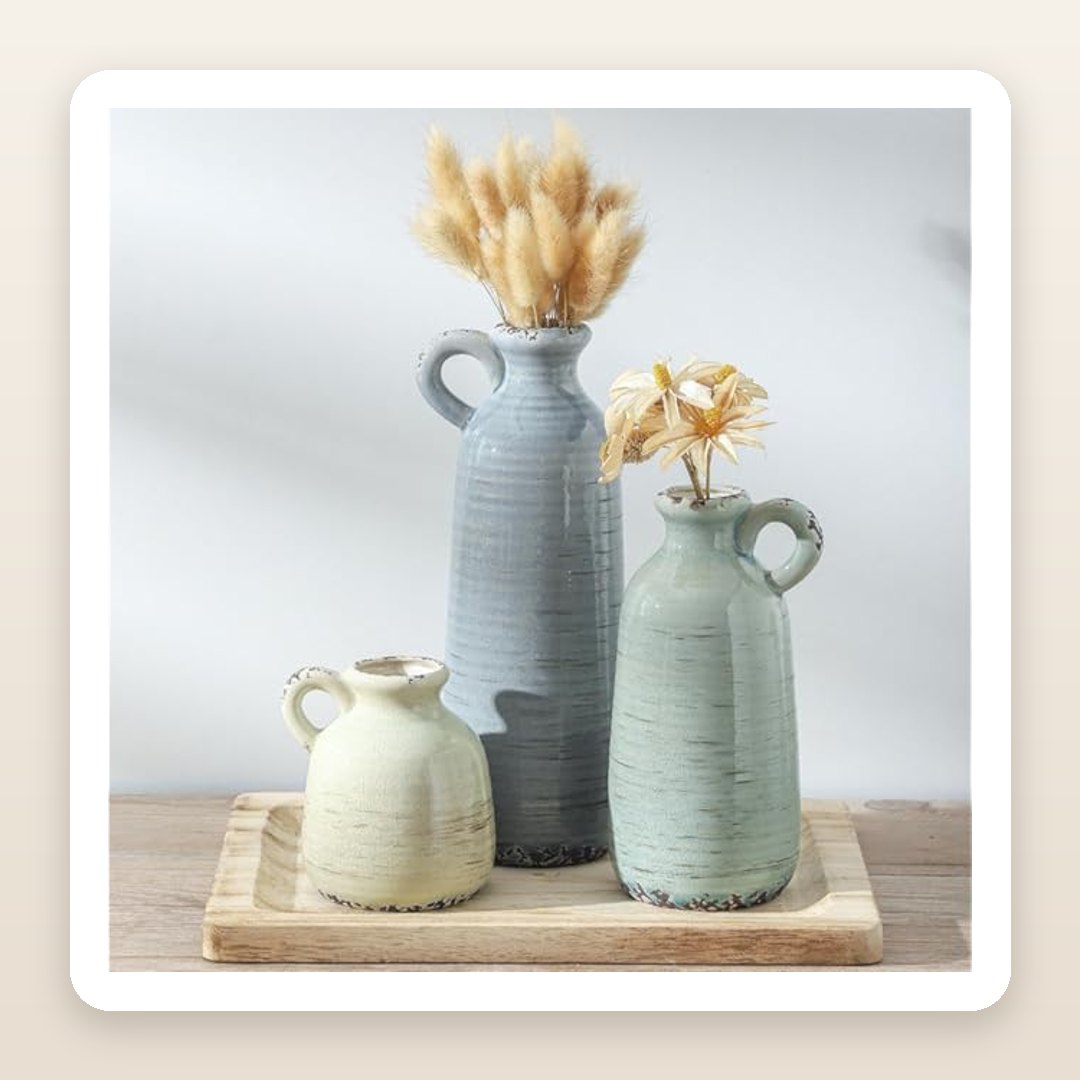 Neutral Ceramic Vase Set of 3 for a Modern Farmhouse Centerpiece