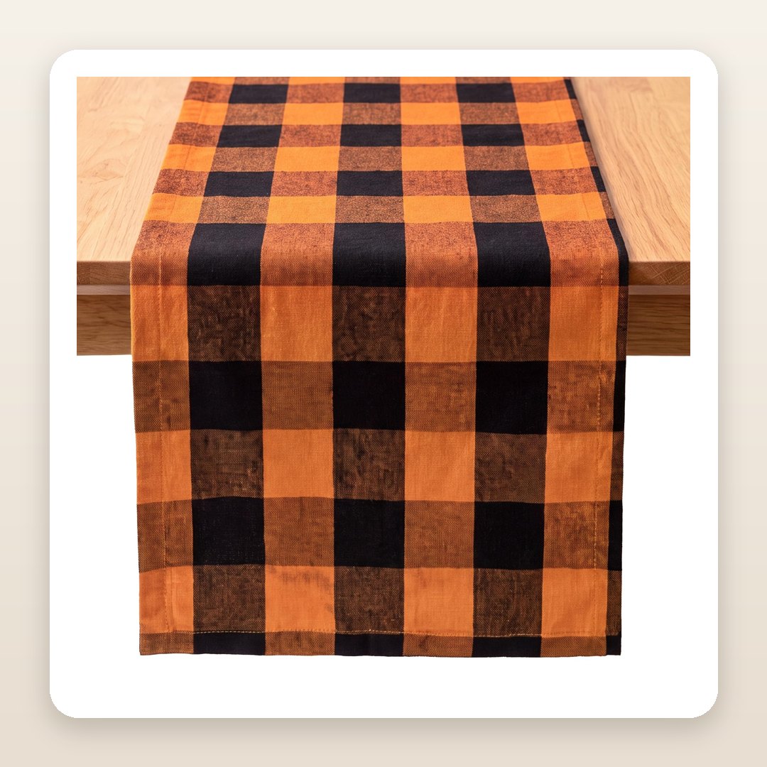 Simple Fall Tablescapes: The Orange and Black Plaid Runner That Carries a Whole Table