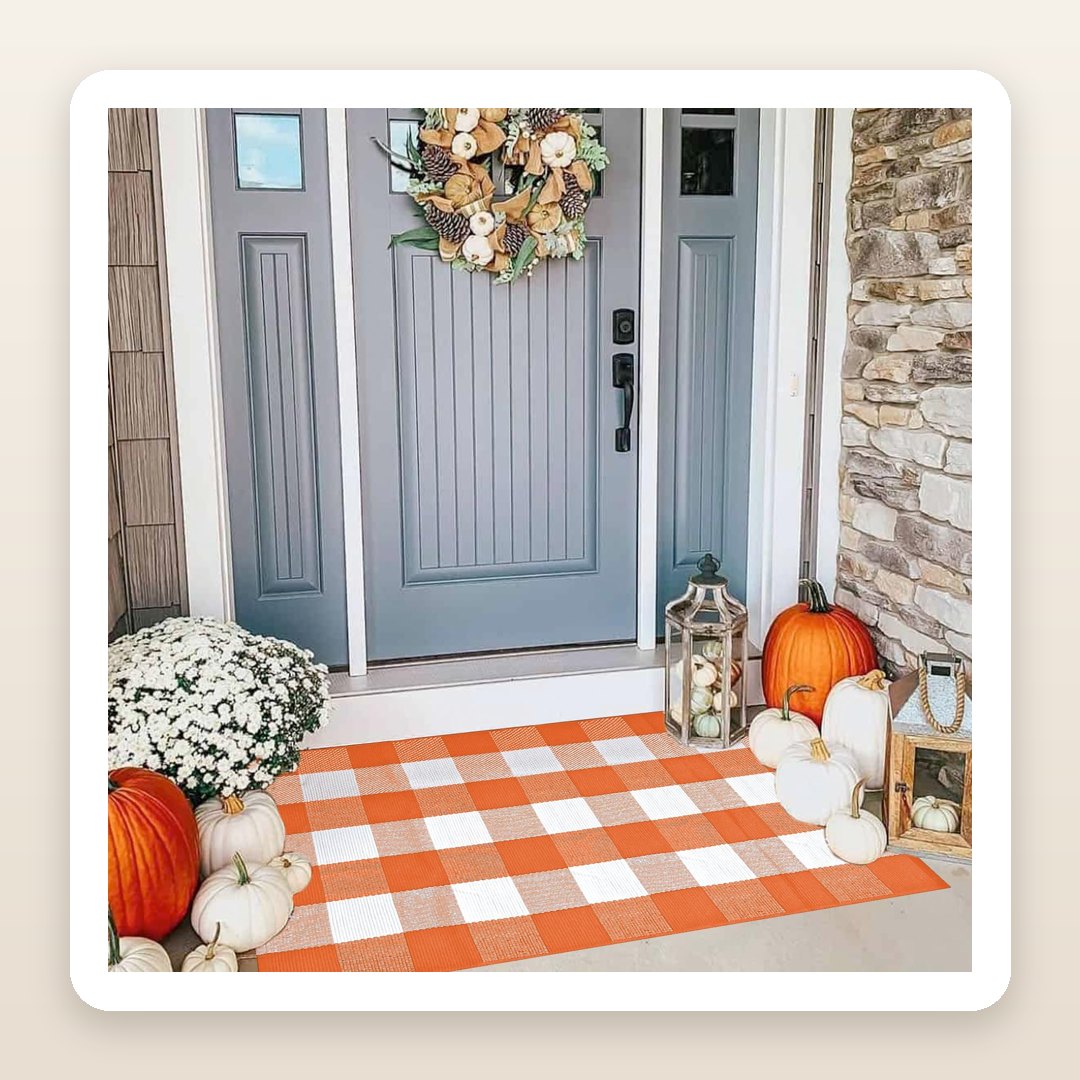 Fall Porch Decorating Ideas: The Plaid Rug That Goes Under Your Doormat