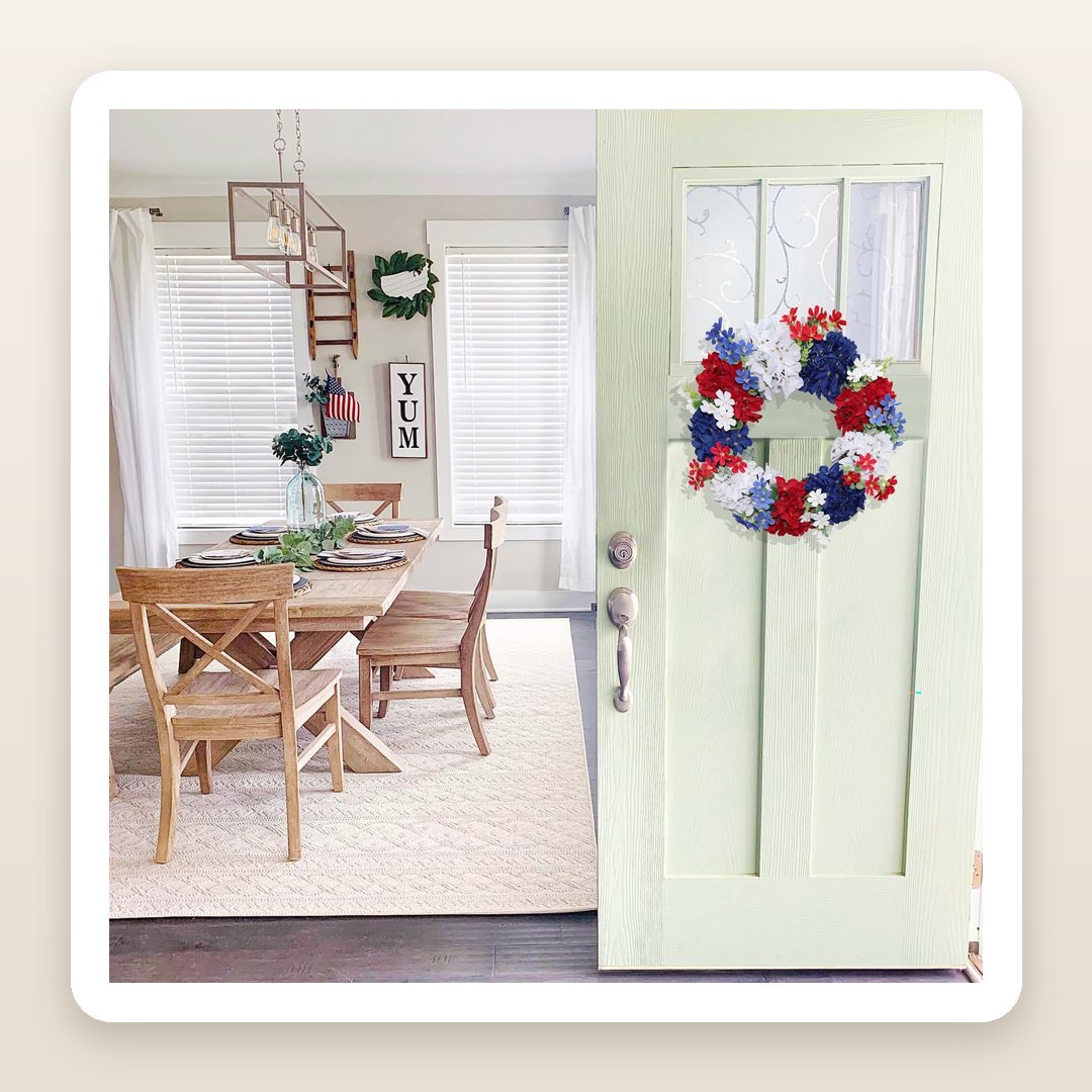 The Red, White & Blue Hydrangea Wreath That Turns Your Front Door Into a 4th of July Moment