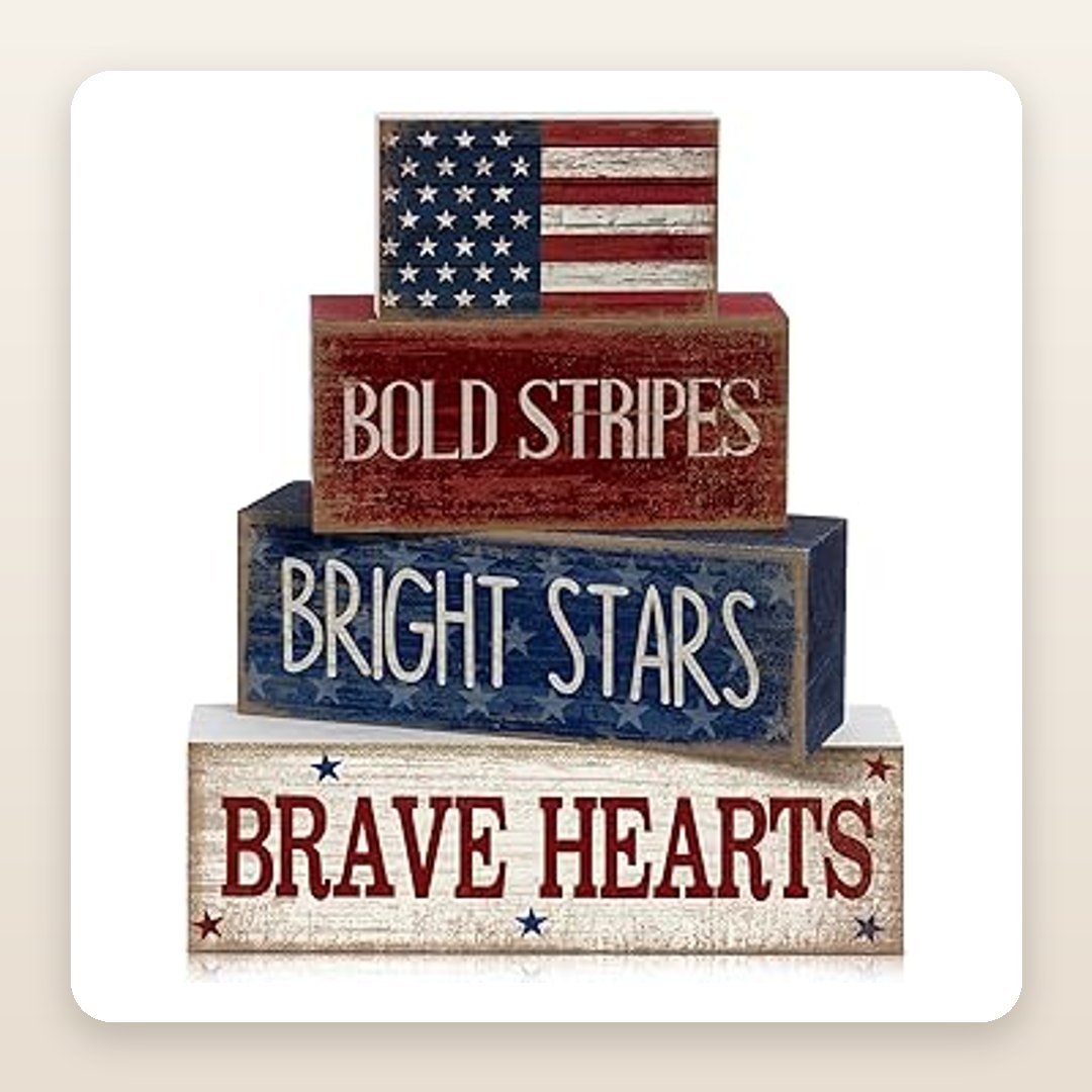 Patriotic Tiered Tray Set for a Cozy Red, White & Blue Shelf