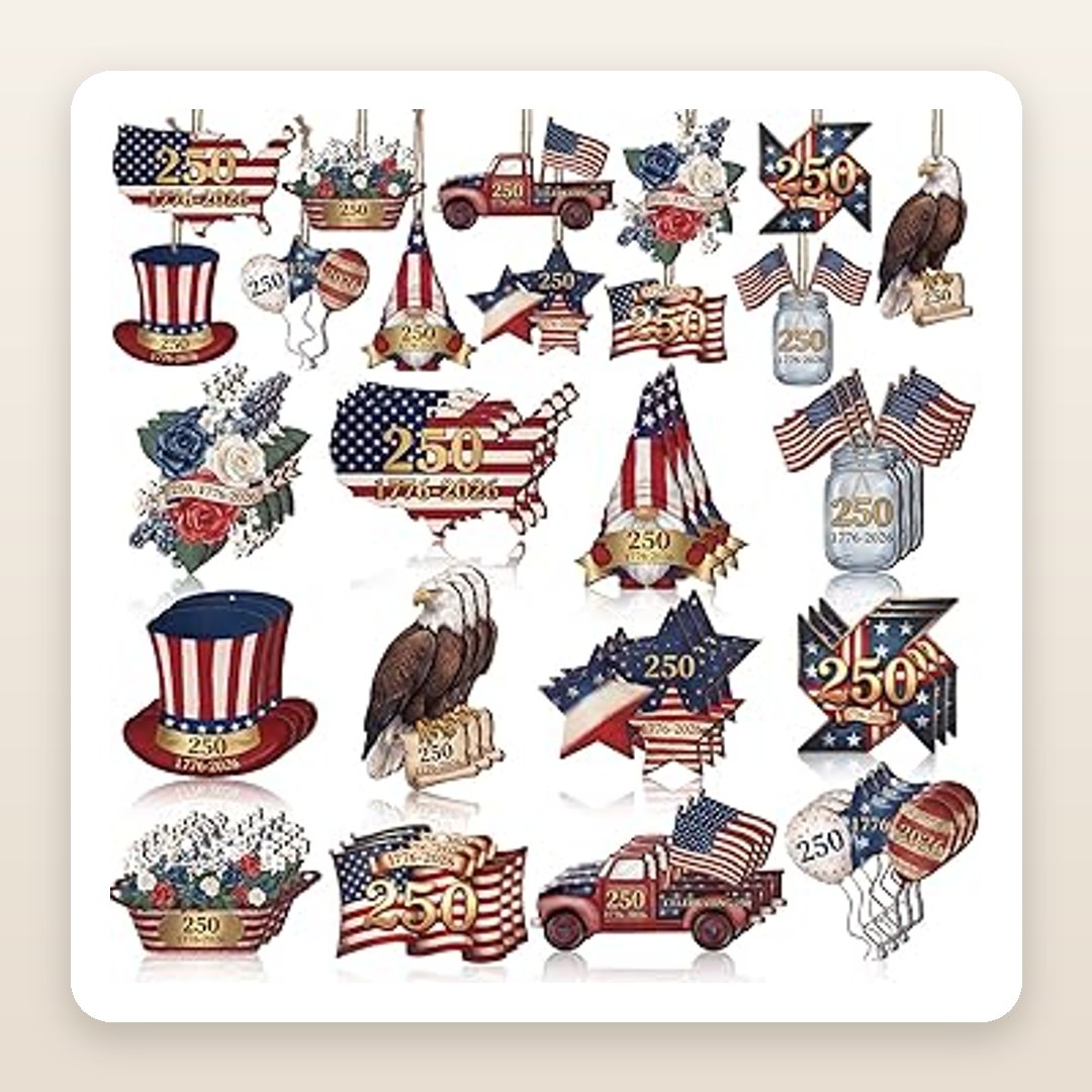 Patriotic Wood Ornaments (36 Pcs) for a Red, White & Blue Display