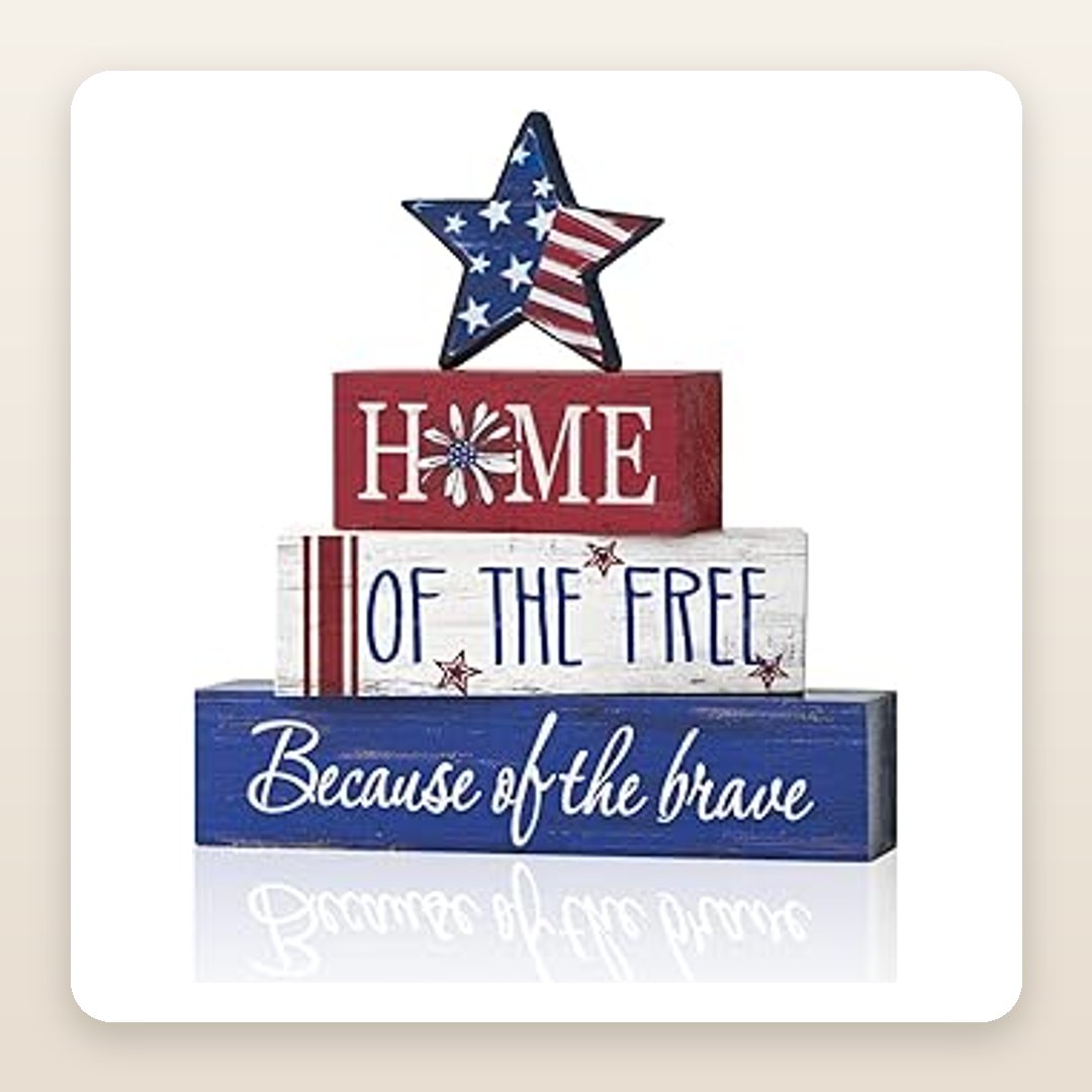 "Home of the Free" Patriotic Wood Decor for a Tiered Tray