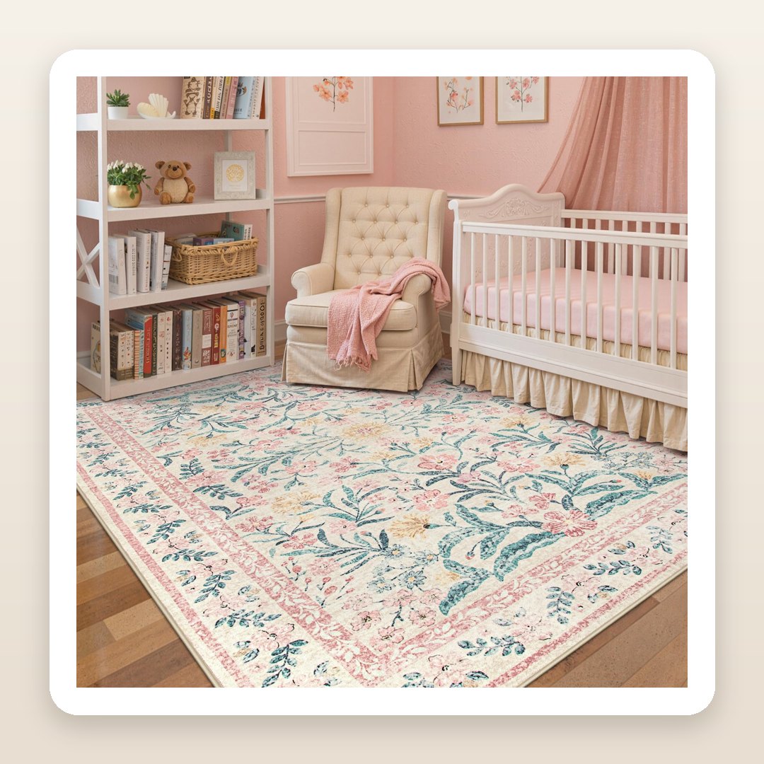 The Washable Floral Dorm Rug That Softens a Whole Room in One Move