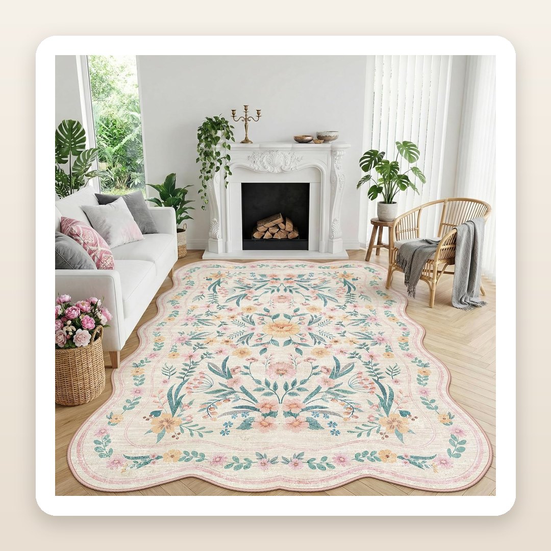 The Washable Scalloped Rug That Gives a Dorm Room That Soft Vintage-Floral Charm