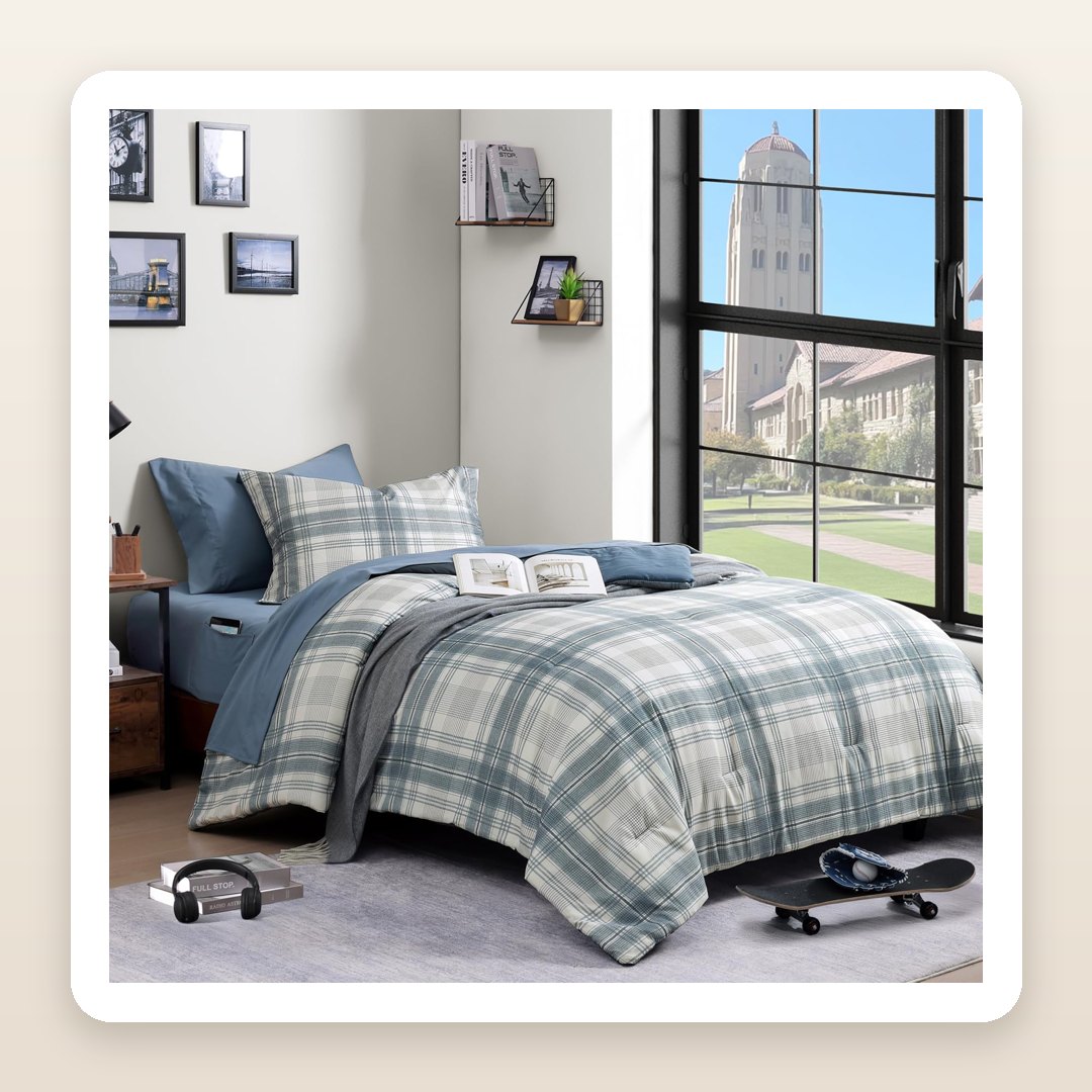 The Plaid Bed-in-a-Bag Making Dorm Bedding Ideas Look Grown-Up