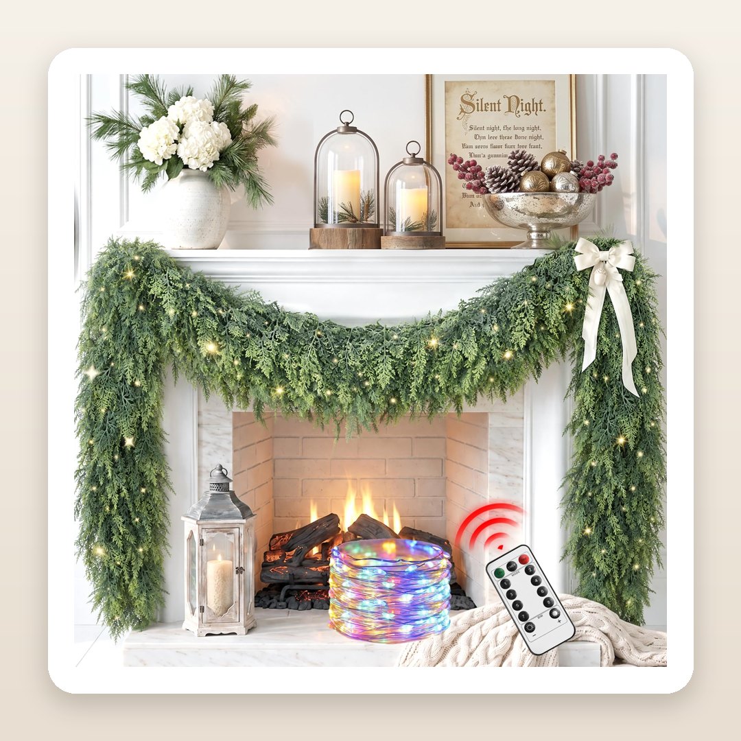 Christmas Mantle Ideas: The 9ft Pre-Lit Cedar Garland That Drapes a Fireplace in Minutes