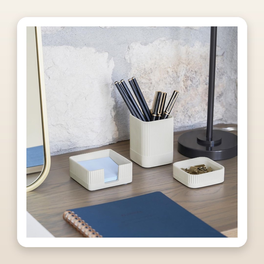 The Ribbed Desk Organizer Set That Makes a Work-From-Home Desk Look Calm and Tidy