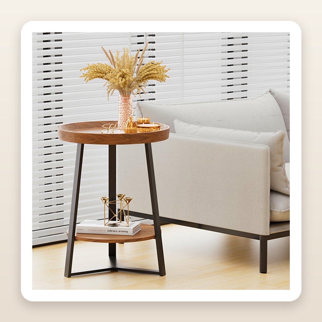 The Round Farmhouse Side Table With a Hidden Shelf That Cozy Living Rooms Love