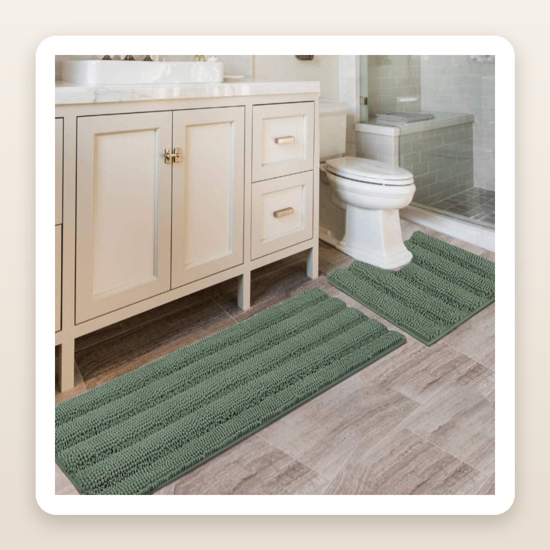 The Sage Green Chenille Bath Rugs That Give a Bathroom That Earthy, Spa-Like Feel