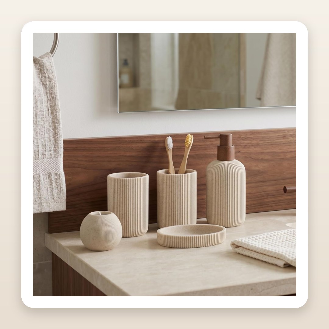 The Sandstone Ceramic Bath Set That Gives a Bathroom That Earthy, Spa-Like Look
