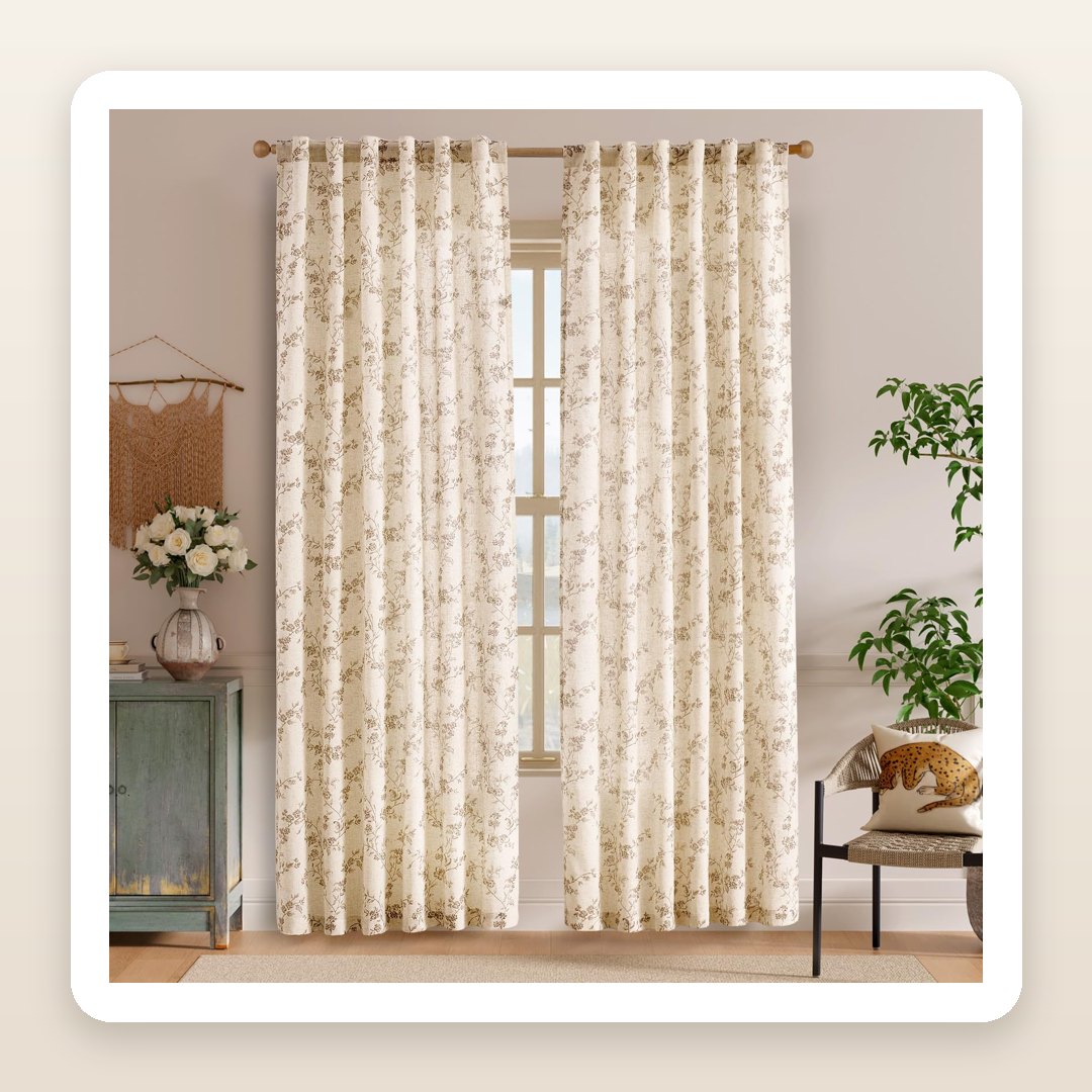 The Taupe Floral Linen Curtains That Give a Room That Soft, Cottage-Cozy Glow