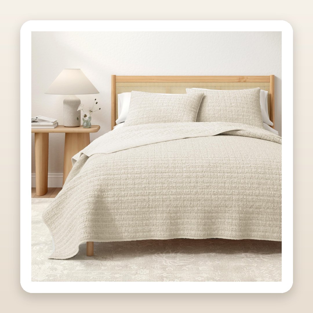 The Taupe Waffle Quilt Behind Every 'Cozy Neutral Bedroom' on Pinterest