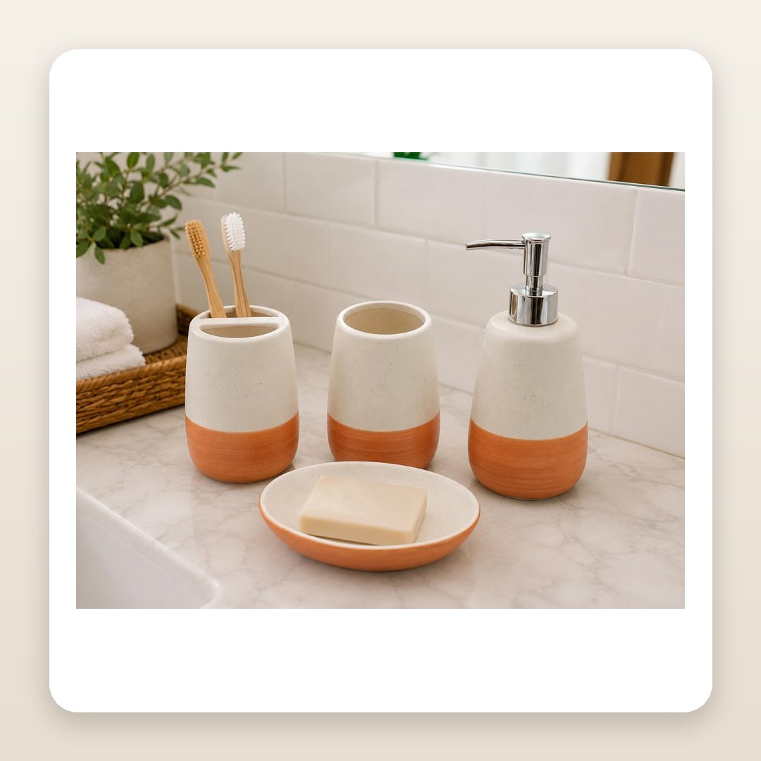 Fall Bathroom Decor: The Terracotta Set That Warms Up a White Bathroom