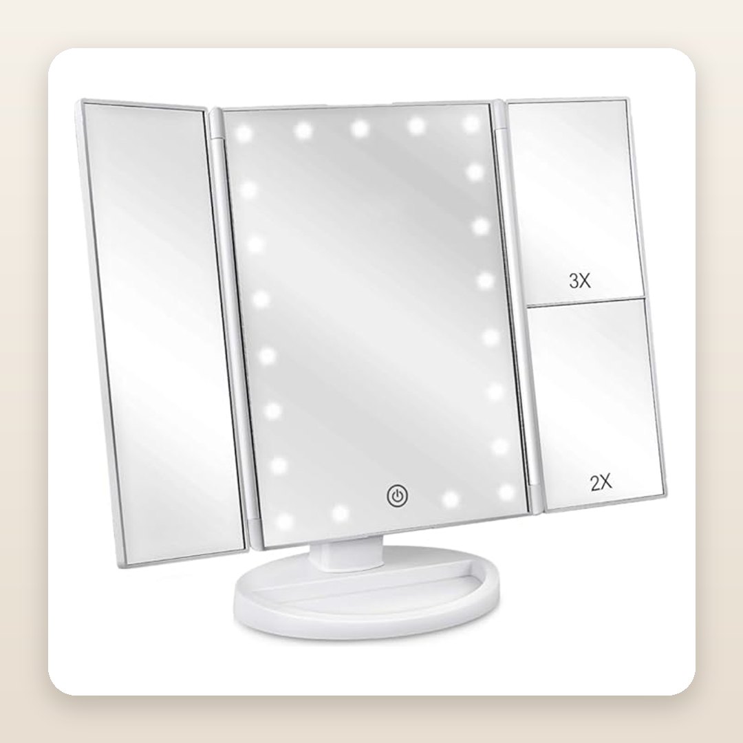 Tri-Fold Lighted Vanity Mirror for a Pretty Little Glam Station